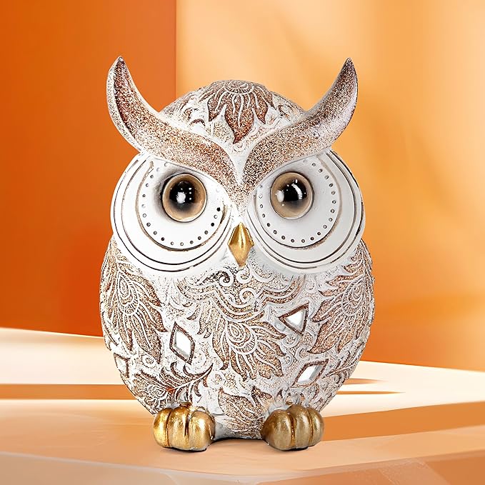Smadeer Owl Statue and Figurine for Home Decor Accents Adorable Owl for Shelf Bookshelf Bedroom Living Room Office Table Desk Modern Decorations Animal Sculpture for Birds Lovers