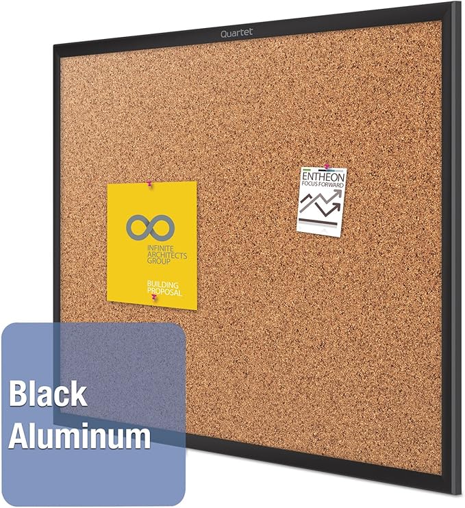 Quartet Cork Bulletin Board 60"W x 36"H Pin Board, Black Aluminum Frame (2305B)