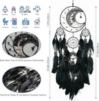 Large Dream Catchers, Handmade Woven Moon Healing Crystal Stone Dream Catcher Wall Hanging Ornament for Bedroom Living Room Wedding Party Decor, Festival Blessing Craft Gift (Black Moon)
