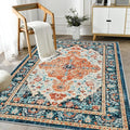 U'Artlines Boho Vintage Area Rug 3x5 Machine Washable Low Pile Soft Floor Carpet Non Slip Non Shedding Accent Rug for Living Room Bedroom Entryway Dining Room Office Orange/Multi