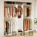 LINLUX 8FT Closet System 94'' Closet Organizer with 3 Drawers,4 Extendable Hanging Rods,Wood Closets Built In System Tower with Adjustable Shelves,Walk-in Closets Wardrobe Clothes Garment Rack(White)