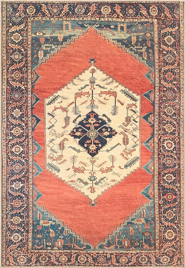 Keen Home Design 8x10 Rug - Machine Washable Area Rug with Non-Slip Backing, Ideal for Living Room, Dining Room, Bedroom - Vintage, Easy Clean, Durable, Low Pile Rug - (8' x 10')