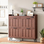 ChooChoo Shoe Storage Cabinet with 4 Flip Drawers, Deodorizing Shoe Organizer Storage for Entryway, Freestanding Hidden Slim Narrow Shoe Rack Cabinet, Walnut
