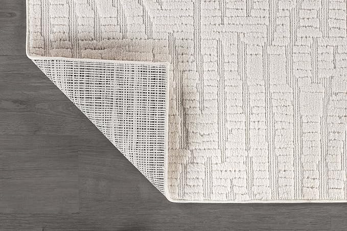Modern Micro Loop Indoor Runner Rugs for Living Room Bedroom Kitchen Geometric Pebble White 2x7 Luxury Durable Low and High Pile Non-Shedding Stain Resistant Soft Area Carpet 2 x 7
