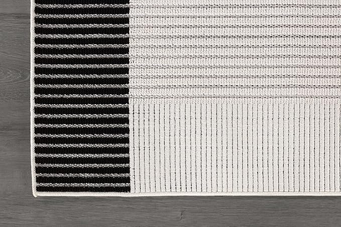 Modern Micro Loop Indoor Area Rugs for Living Room Bedroom Kitchen Geometric Striped Black-White 4x6 Luxury Durable Low and High Pile Non-Shedding Stain Resistant Soft Area Carpet 4 x 6