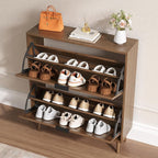 Shoe Cabinet for Entryway with 2 Flip Drawers, Slim Wooden Shoe Storage Organizer with Modern Fluted Pannel，Freestanding Narrow Hidden Shoe Rack for Hallway, Foyer, Living Room