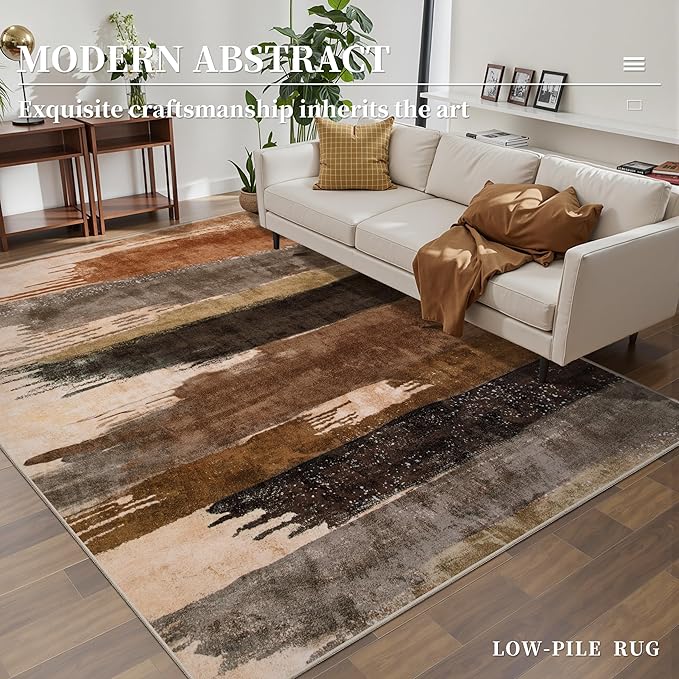 Ciicool Abstract Area Rug Indoor, 3x5 Washable Entryway Rug, Modern Soft Throw Entry Rug with Non-Slip Backing for Bedroom Living Room Entrance Kitchen, Low-Pile Floor Carpet Doormat Brown Grey
