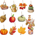 Haooryx 31Pcs Fall Autumn Wood Hanging Ornaments Autumn Wooden Pumpkin Maple Leaves Decorative Pendents for Thanksgiving Day Fall Harvest Party Favor Gift Tag Holiday Home Tree Decorations Supplies