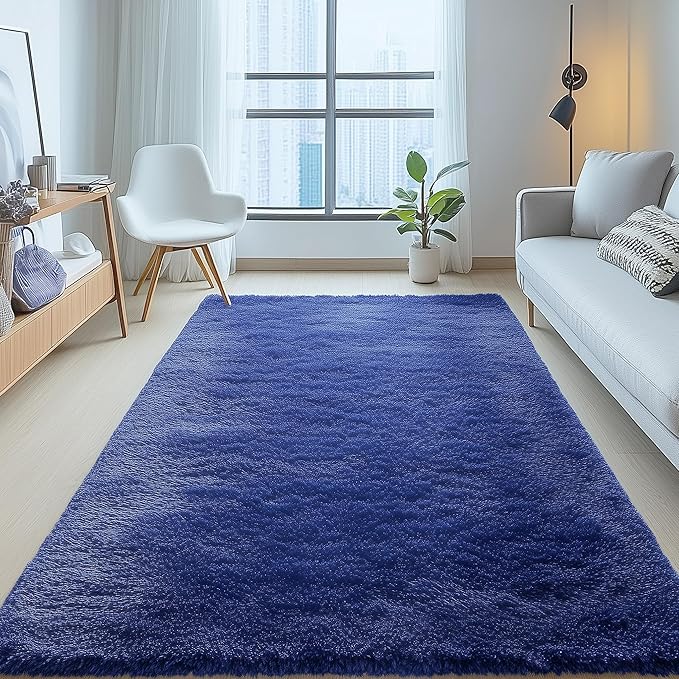 OLANLY 5x6 Area Rugs for Living Room Bedroom, Machine Washable Soft Fluffy Shaggy Bedside Rug, Indoor Floor Carpet for Kids Girls and Boys, Dorms, Nursery Rooms, Home Decor Aesthetic, Navy Blue