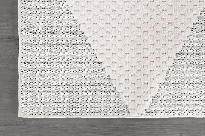 Modern Micro Loop Indoor Area Rugs for Living Room Bedroom Kitchen Geometric Triangle White 6x9 Luxury Durable Low and High Pile Non-Shedding Stain Resistant Soft Area Carpet 6 x 9