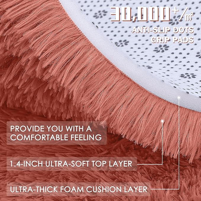 OLANLY Area Rugs for Living Room Bedroom, Machine Washable 4x5.9 ft Soft Fluffy Shaggy Bedside Rug, Indoor Floor Carpet for Kids Girls and Boys, Dorms, Nursery Rooms, Home Decor Aesthetic, Rust Red