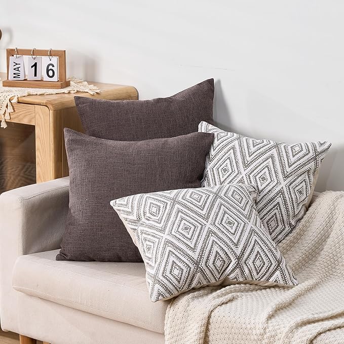 HPUK Decorative Throw Pillow Covers Set of 4 Couch Pillows Accent Cushion Cover for Couch Sofa Living Room, 20"x20" inches, Natural