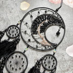 Large Dream Catchers, Handmade Woven Moon Healing Crystal Stone Dream Catcher Wall Hanging Ornament for Bedroom Living Room Wedding Party Decor, Festival Blessing Craft Gift (Black Moon)