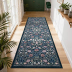 GarveeHome Indigo Blue Vintage Floral 2x6 Runner Rug Washable Kitchen Rugs Non Slip Boho Long Rug for Hallways Bedroom Entryway Bathroom Mat with Rubber Back
