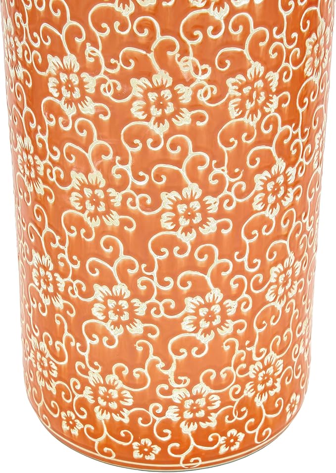 Red Lantern 24" White Flowers on Orange Umbrella Stand
