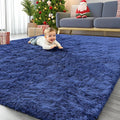 OLANLY 6x6 Area Rugs for Living Room Bedroom, Machine Washable Soft Fluffy Shaggy Bedside Rug, Indoor Floor Carpet for Kids Girls and Boys, Dorms, Nursery Rooms, Home Decor Aesthetic, Navy Blue