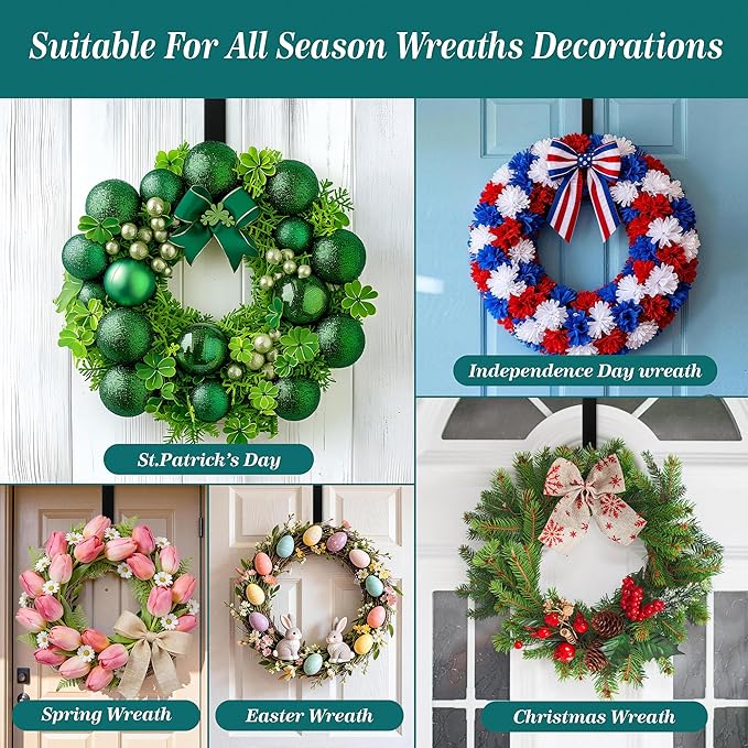 HOOSUN 4th of July Decorations Wreath Hangers for Front Door,14" Patriotic Wreath Hook Holder Over The Door Hanger,Metal Garland Hangers Hook for Patriotic Independence Summer Porch Decor (4 Pack)