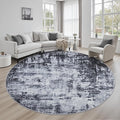Round Area Rug for Living Room: 8 ft Washable Modern Abstract Soft Thin Rug Indoor Floor No Slip Stain Resistant Carpet for Bedroom Dining Room Farmhouse Nursery Home Office - Dark Black