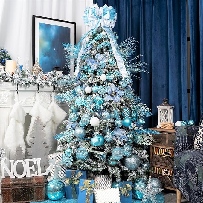 SLK 16-Pack Artificial Glitter Berry Stem Ornaments, Christmas Decorative Glittery Twigs, Picks, Branches for Tree, Wreath, Small Vase, Halloween Party (LightBlue)