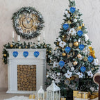 Jetec 8 Pieces Christmas Ornaments Glitter Christmas Tree Hanging Decoration Decorative Artificial Pine Cones Flowers Hanging Ornaments for Winter Wreath Holiday Decor(Blue)