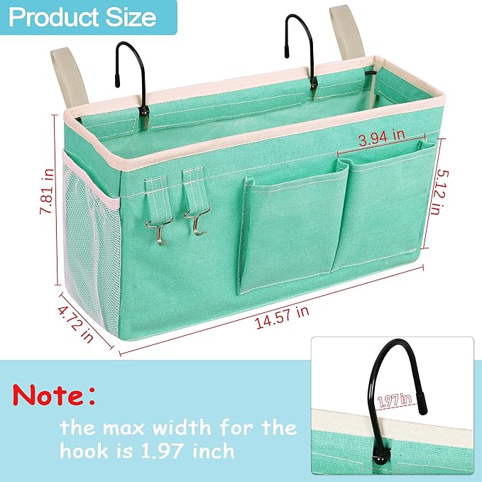 Loghot Bedside Caddy/Bedside Storage Bag Hanging Organizer for Bunk and Hospital Beds,Dorm Rooms Bed Rails,Can be Placed Glasses,Books,Mobile Phones,Keys (Green)