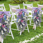23" Lavender Teardrop Swag Wreath 2Pcs Spring Summer Swags for Front Door Faux Lavender Teardrop Swag with Butterfly Purple Wreath for Porch Wall Window Farmhouse Wedding Home Decor