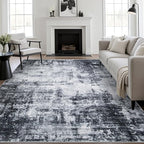 4x6 Area Rug Living Room Rug: Washable Modern Abstract Soft Thin Rug Indoor Floor No Slip Stain Resistant Carpet for Bedroom Dining Room Farmhouse Nursery Home Office - Dark-Black