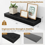 Fun Memories Floating Shelves Bathroom for Wall Mounted Shelves, 20 Inch Wood Shelf Set of 2, Home Storage & Display Decor, Black