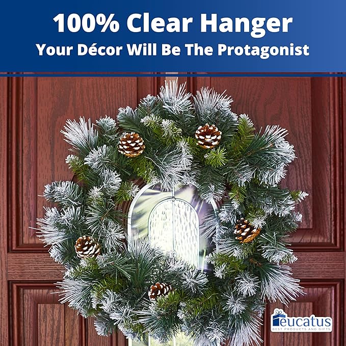 Non-Scratch 100% Clear 12In Xmas Wreath Hanger 3Pk. Best Long Hooks for Indoor or Outdoor Holiday Home Decor. Slim Christmas Wreaths Holders Hang Fall Halloween Decorations Over Front or Storm Door.