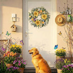 DecorbyHannah Spring Sunflower Summer Wreaths for Front Door Outside All Season, 22 Inch Artificial Collapsible Flower Wreaths with Daisy and Bee, Sunflower Decor for Porch, Wedding Housewarming Gifts