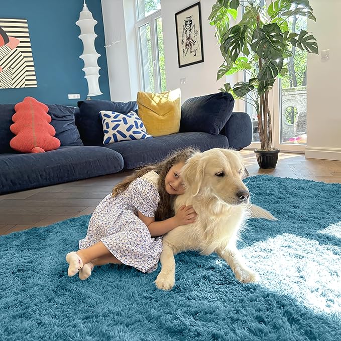 OLANLY 2x4 Machine Washable Runner Rugs for Hallway, Soft Fluffy Shaggy Bedside Rugs for Bedroom, Living Room, Indoor Floor Carpet for Kids Girls and Boys, Home Decor Aesthetic, Slate Blue