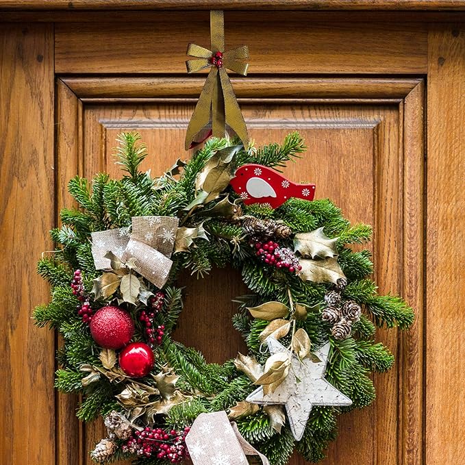 Bow Shape Metal Door Wreath Hanger, Christmas Wreath Hooks for Front Door, Decorative Wreath Hangers for Front Door - Over The Door No Drill Hold for Holiday Garland & Decor
