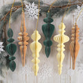 6Pcs Neutral Finial Christmas Ornaments for Tree, 3D Paper Honeycomb Hanging Decorations Vintage Christmas Honeycomb Ornaments Lanterns for Xmas Tree Winter New Year Holiday Party Home Decor