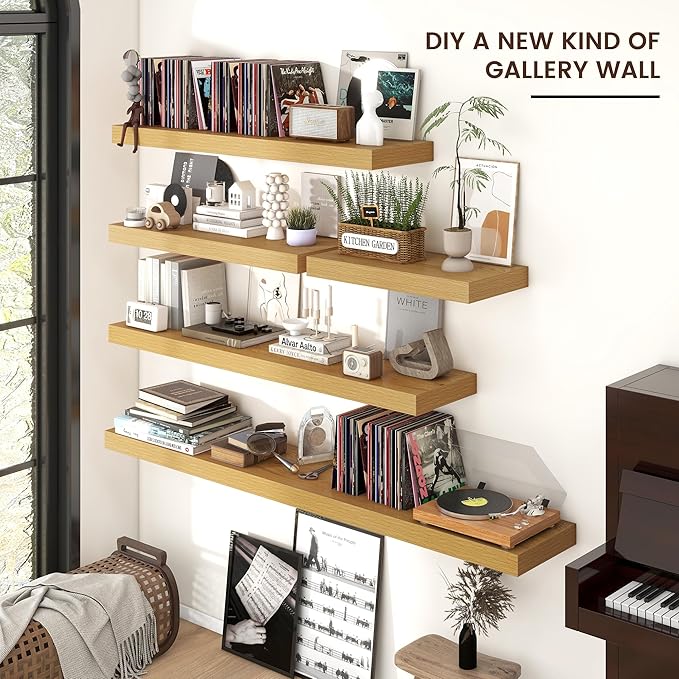 Venusmiles Floating Shelves for Wall, 40" W x 12" D x 2" H, 1 Pack of Long Wall Mounted Engineered Wood Shelves with Invisible Brackets for Living Room, Bedroom, Bathroom, Kitchen Decor, Oak