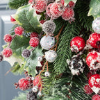 Glitzhome Christmas Teardrop Swag 28 Inch Red Pomegranate Berry & Holy Leaf Decor for Front Door, Indoor Outdoor Holiday Greenery with Rattan Ring for Mantel, Porch, Festive Hanging Decoration
