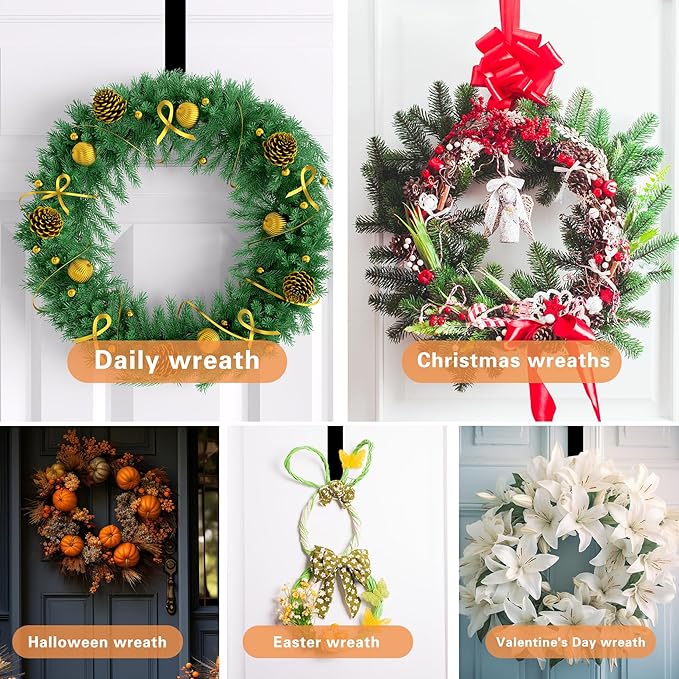 15" Wreath Hanger,Christmas Decorations, for Front Door, Indoor or Outdoor Over The Door Wreath Hook Hanger for Easter Spring Halloween Xmas Wreath Decorations, Steel Material, 20lb Load Bearing