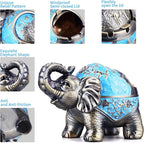 Stand Elephant Decorative Windproof Ashtray with Lid for Cigarettes Metal Portable Cigar Ashtray Odor Eliminator Indoor outdoor Hand Carved Fancy Gift ornament for Men Women (Light Blue)