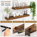 Fun Memories Floating Shelves 30 Inch, Wall Mounted Wood Shelf Set of 2, Farmhouse Decor for Bathroom, Bedroom, Kitchen, Living Room, Rustic Brown