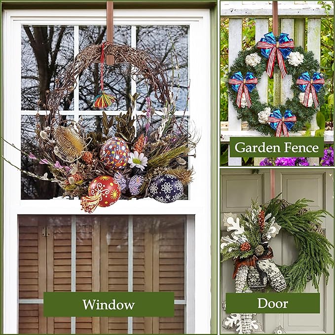 Wreath Hangers for Front Door,12 Inches Wreath Hanger Hook for Front Porch Decor,Metal Over The Door Hooks Hanger for Halloween Fall Christmas Decorations Outdoor Indoor Home Decor,Bronze