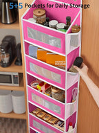 JARLINK Over The Door Organizer Storage, 5 Shelf Hanging Door Organizer with 5 Large Capacity Pockets, Anti Tilt 44 lb Load Behind Door Storage for Bedroom, Bathroom, Pantry, Nursery, Rose Pink