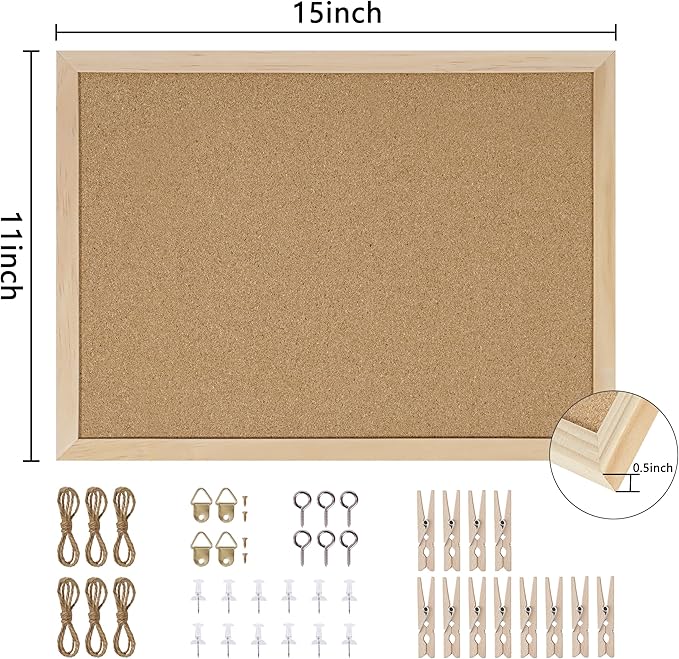 DAHAPYBOO Cork Board Bulletin Board 2 Pack,11X15 Cork Board for Office with Pin Oak Wood Boards,Hanging Corkboards for Office Home School Message Board or Vision Board Decoration