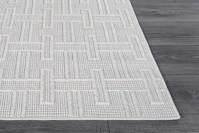 Micro Loop Indoor Rug White 5x7 Boho Geometric Neutral Area Rugs for Living Room Soft Luxury Modern Low and High Pile Durable Stain Resistant Non-Shedding Indoor Area Carpet 5 x 7
