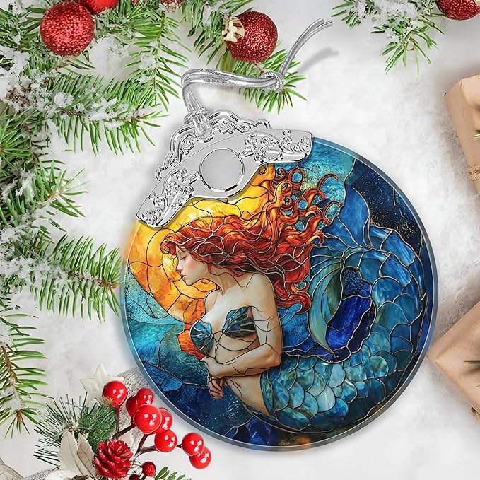Mermaid Stained Glass Orament - Christmas Ornament - Christmas Decorations for Tree - Holiday Present ldeas - Gift Exchange