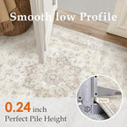 Beige Runner Rug 2'6"x14' Washable Vintage Carpet Hallway Kitchen Soft Retro Low Pile Thin Indoor Bedroom Non Slip Oriental Medallion Long Throw Rug for Bathroom Laundry Dining Room