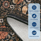 GarveeHome Brown Vintage Floral 2x6 Runner Rug Washable Kitchen Rugs Non Slip Black Boho Long Rug for Hallways Bedroom Entryway Bathroom Mat with Rubber Back