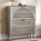 Shoe Cabinet for Entryway with 2 Flip Drawers, Slim Wooden Shoe Storage Organizer with Modern Fluted Pannel，Freestanding Narrow Hidden Shoe Rack for Hallway, Foyer, Living Room