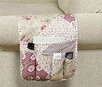 Brilliant Sunshine Pink Rosette and Stripes Patchwork Couch Armrest 5 Pockets Organizer, Slip Resistant Armchair Caddy, Washable Remote Controls Holder, Storage for Magazine, Tablet, Phone, iPad, Rose