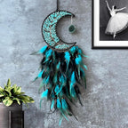 Moon Dream Catchers with Chakra Gemstone Agate Stone, Crystal Tree Life Dream Catchers Wall Hangings Room Decor (Green)