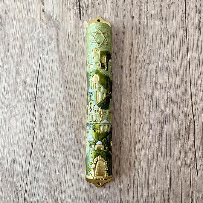 Metal Mezuzah, Exquisite Jerusalem Enamel Mezuzah