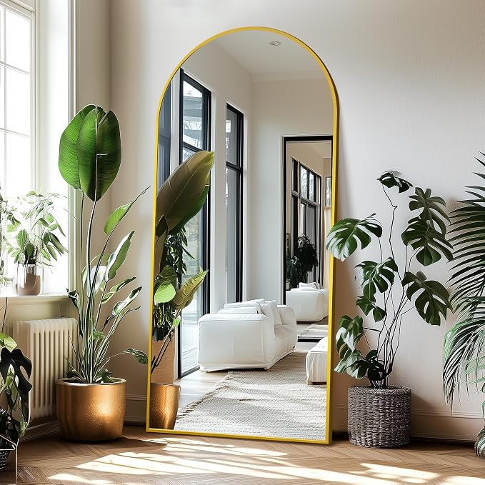Delma Full Length Mirror, Large Floor Mirror for Wall, Bedroom, Bathroom, Living Room with Aluminium Frame (Stand, Arch 75x35-Gold)